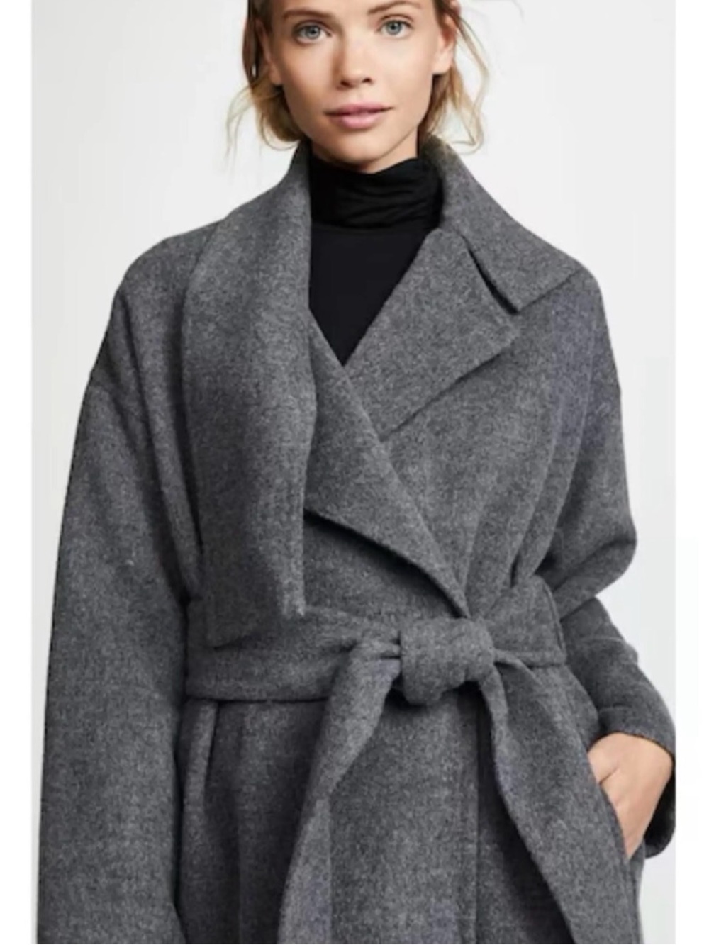 Vince blanket wool-blend coat in gray with belt - Picture 1 of 9